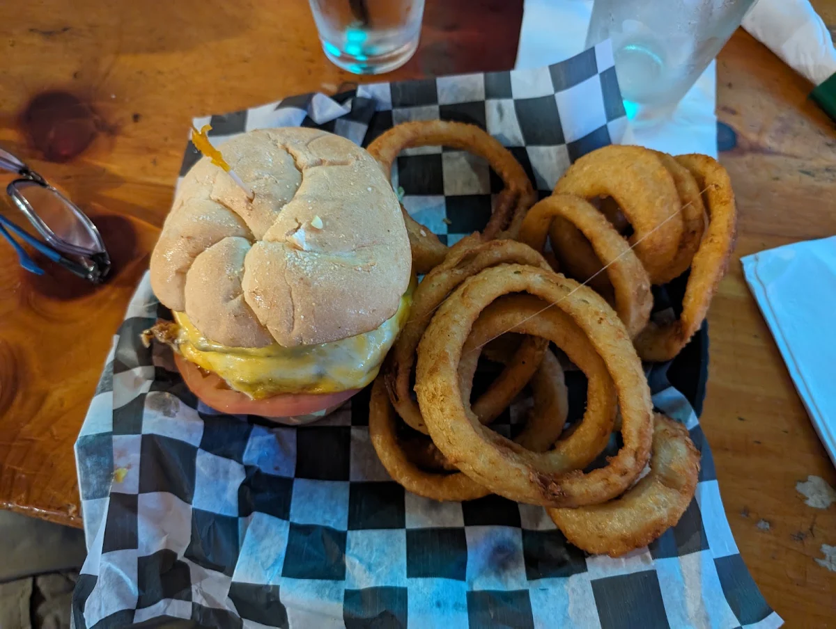 Goliath Burger and Onion Rings