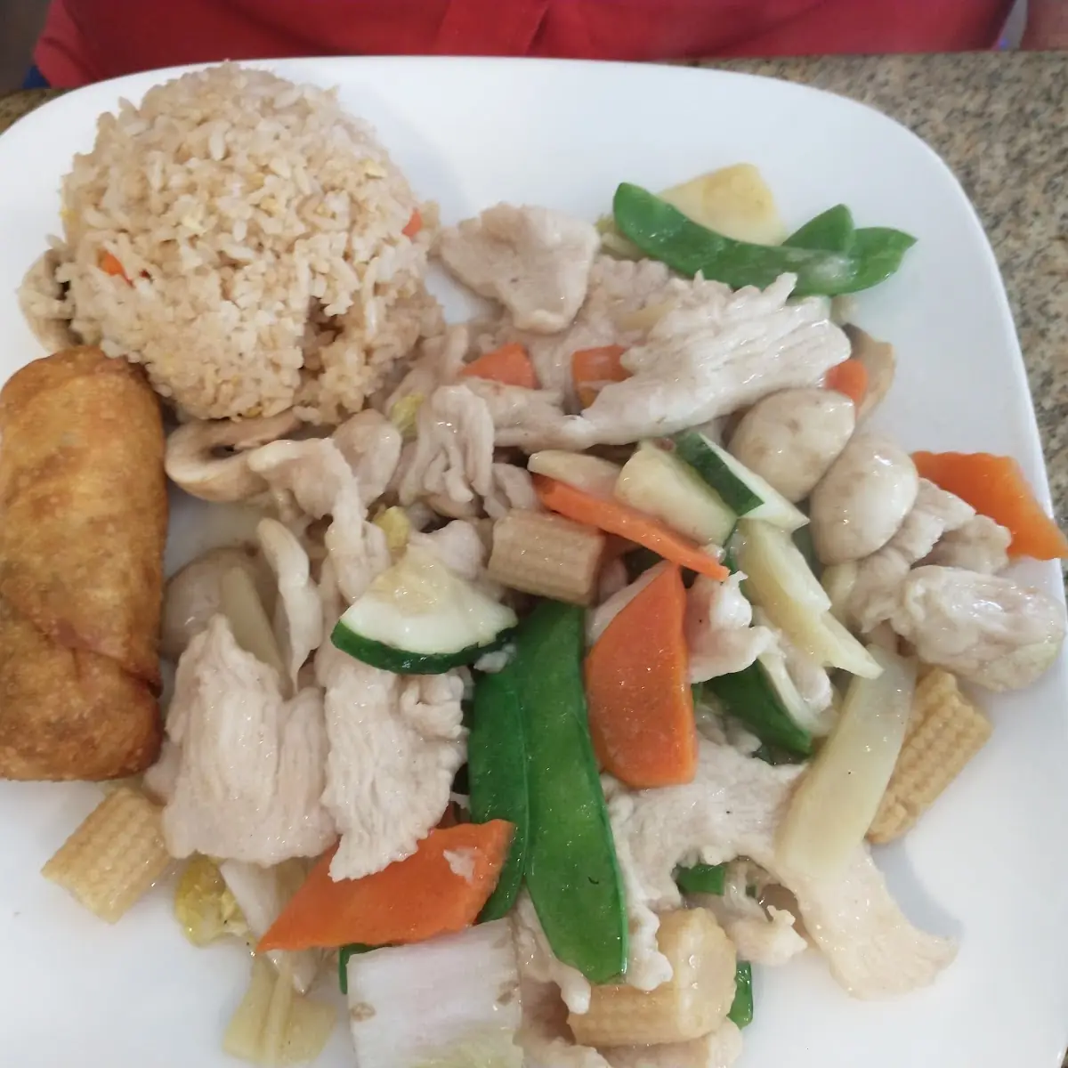Moo Goo Gai Pan Fried Rice Egg Roll