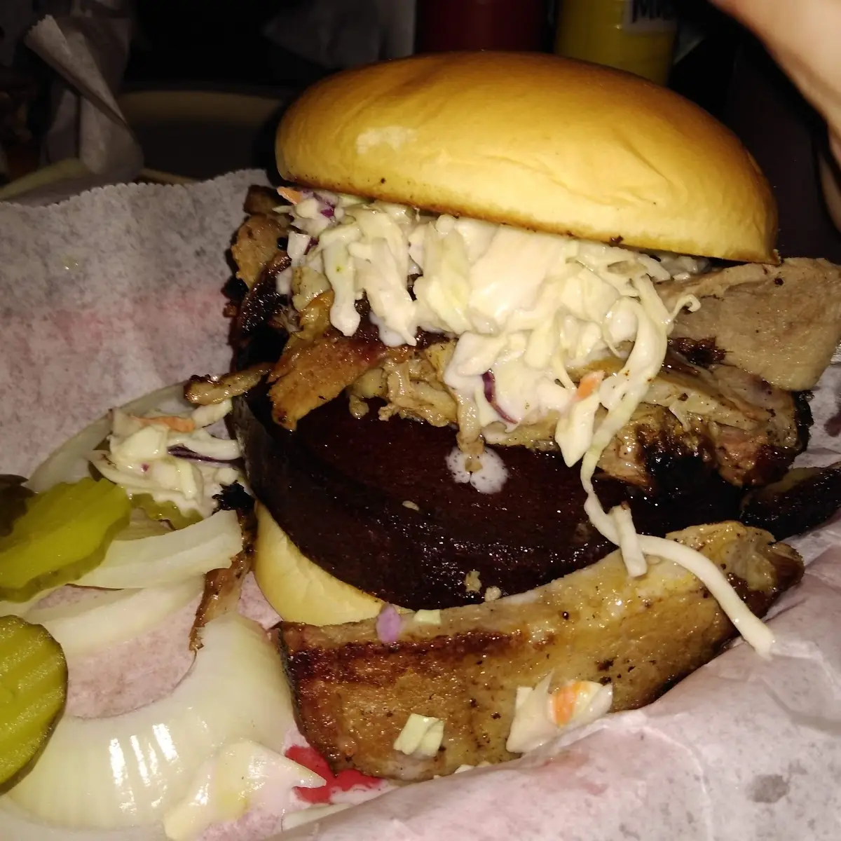 Bologna and Pulled Pork Sandwich
