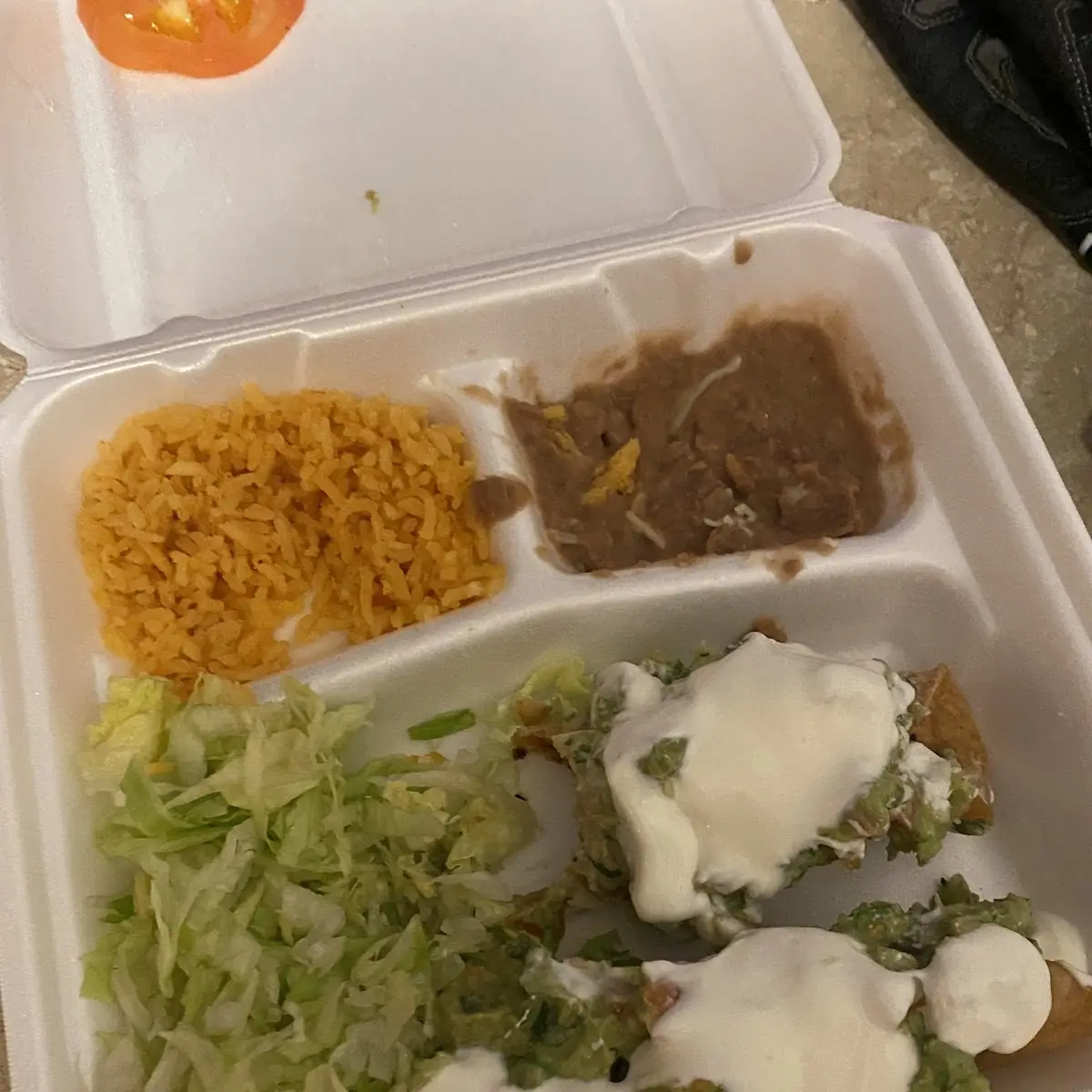Combination Plate Tostada Enchilada & Taco Rice & Beans