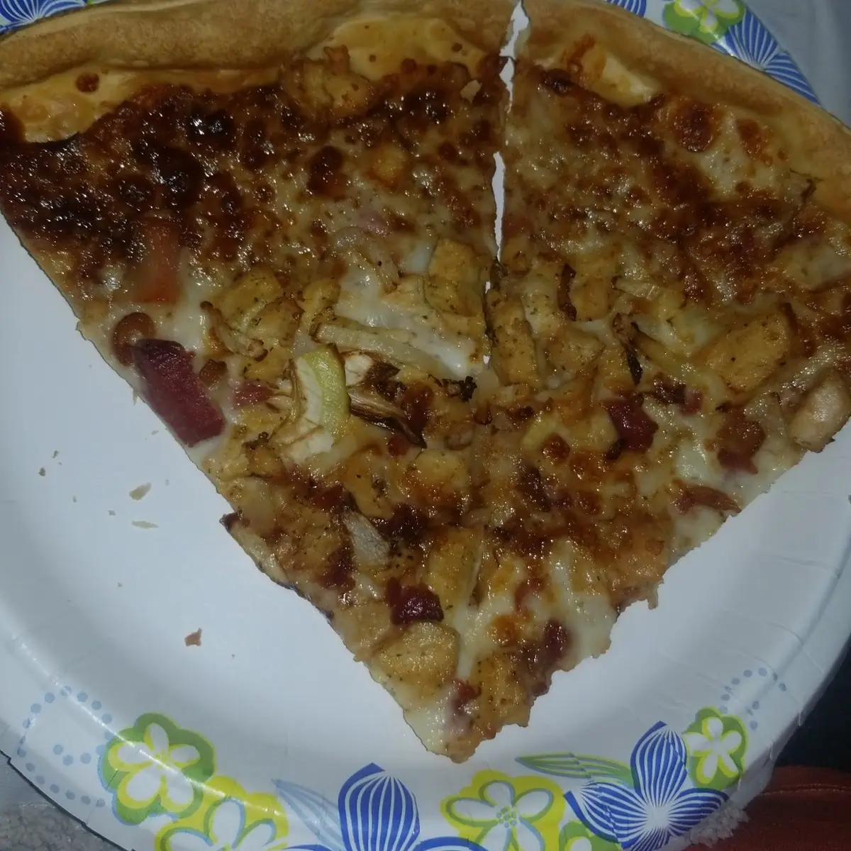 Thin Crust Pizza BBQ Chicken Bacon and Onions