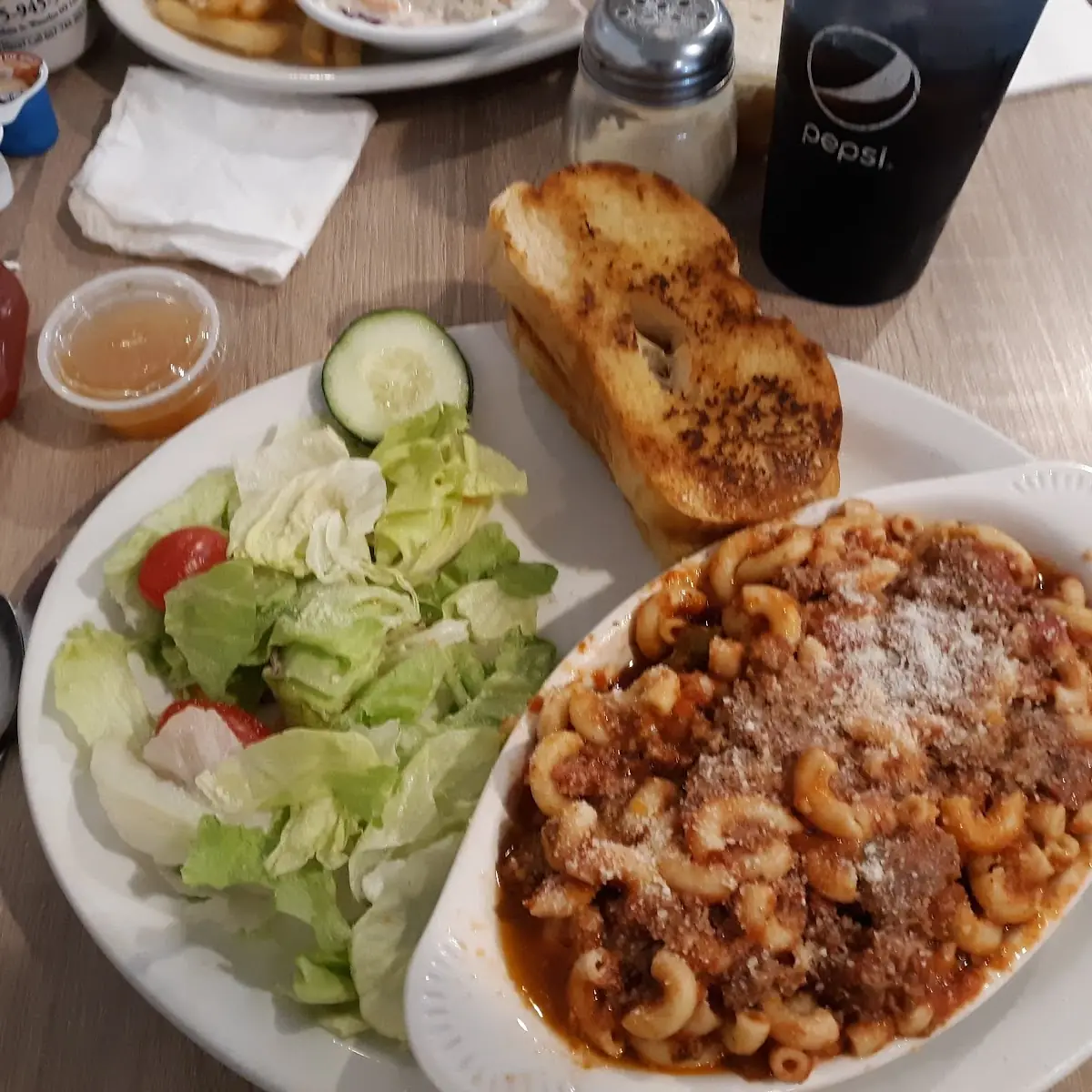 Goulash with Side Salad and Garlic Bread