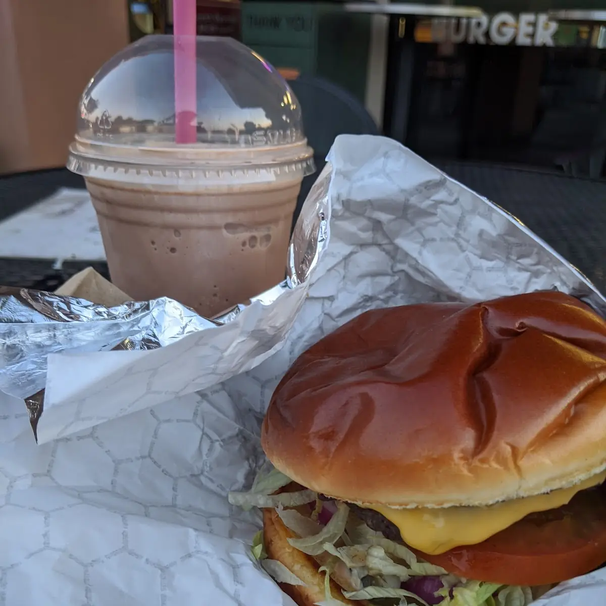 Bacon Cheeseburger and a Chocolate Shake