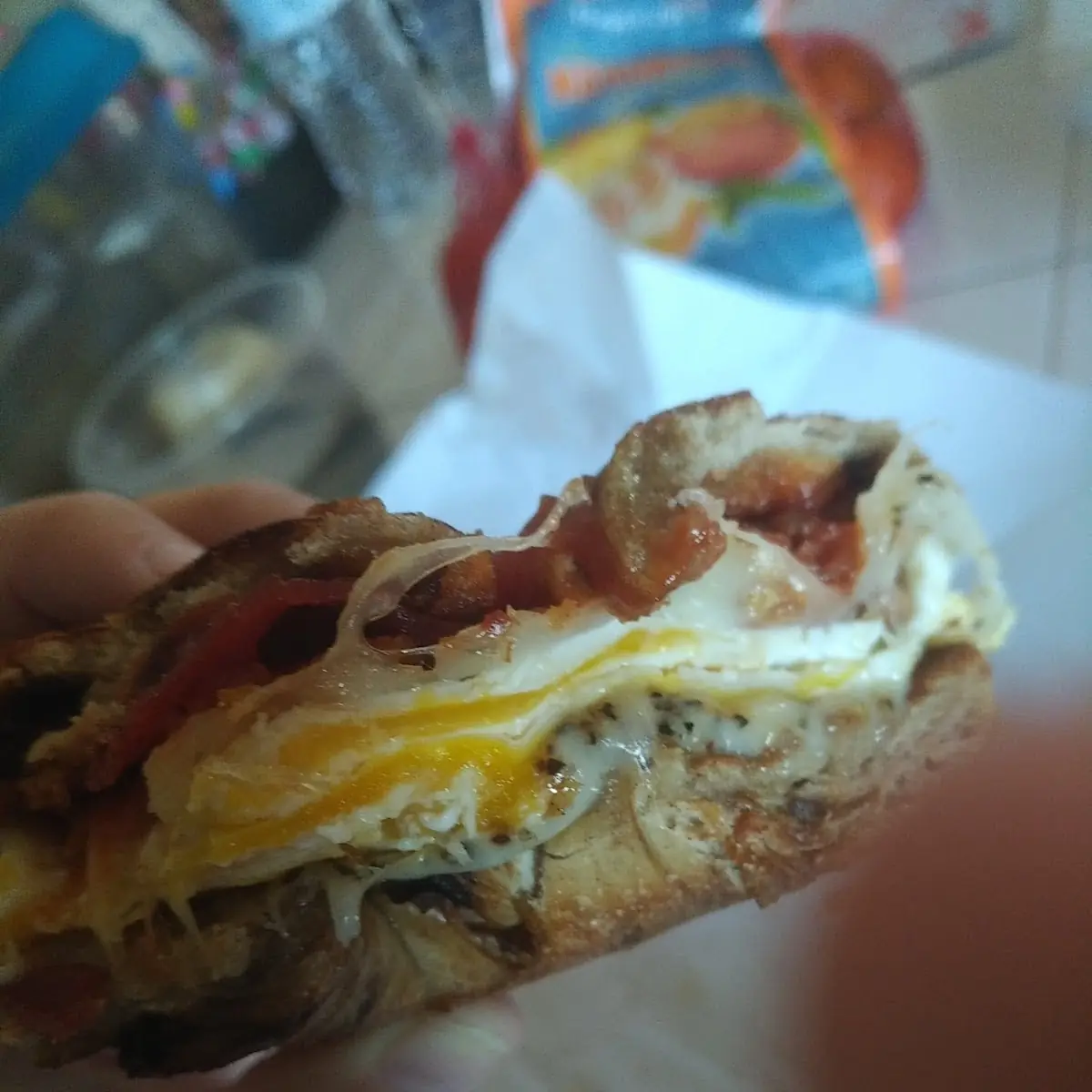 Bacon Egg and Mozzarella on Cinnamon Raisin Bagel
