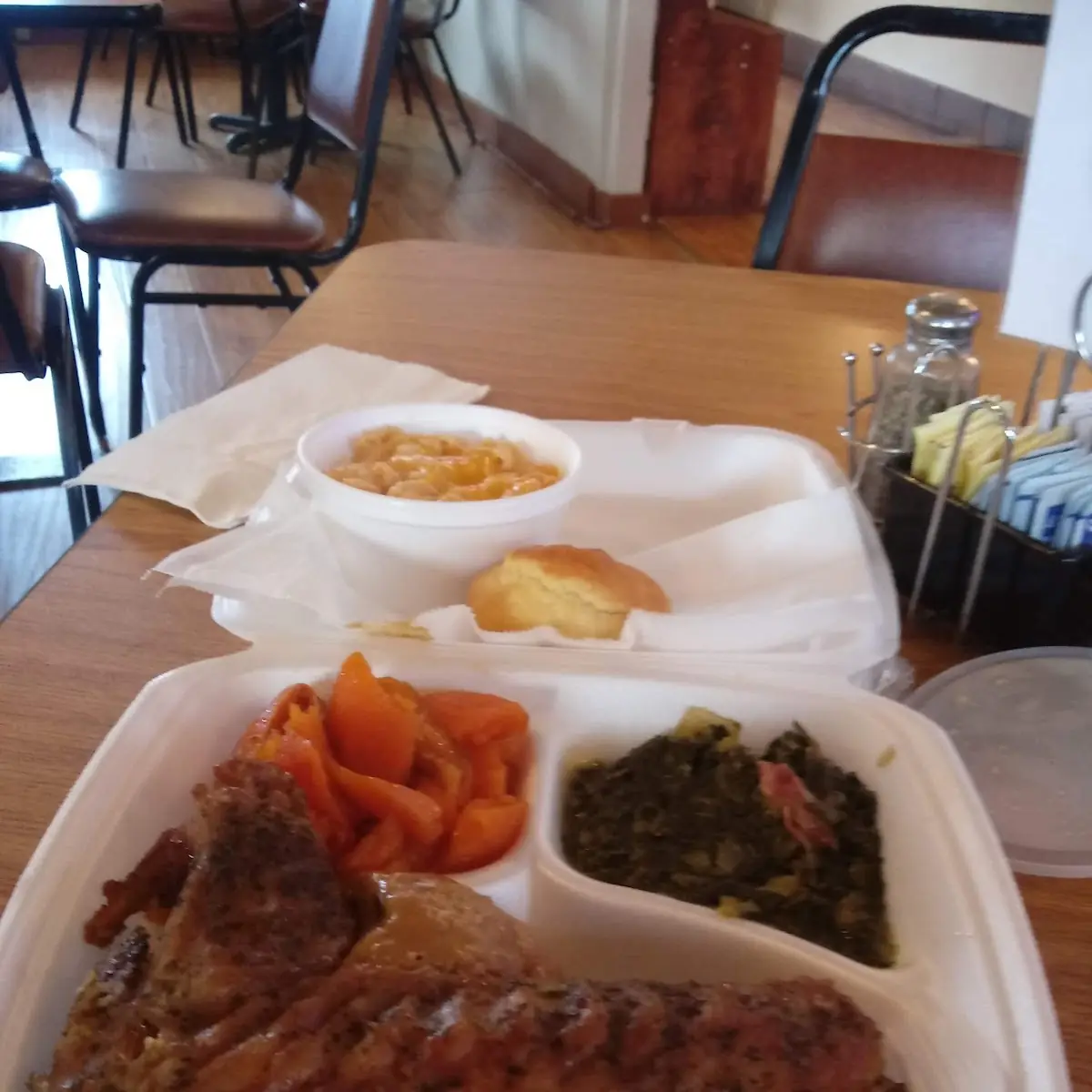 Baked Turkey Wings Cornbread Dressing Mustard Greens Macaroni and Cheese and Yams