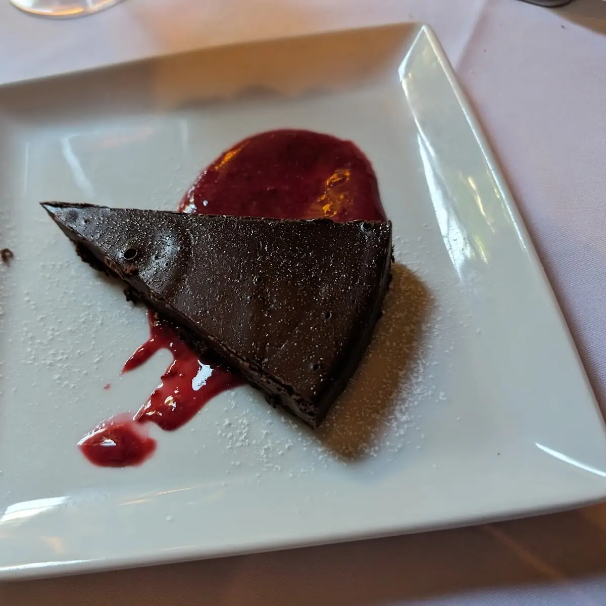 Flourless Chocolate Torte with Espresso Raspberry Sauce and Sea Salt Gluten Free