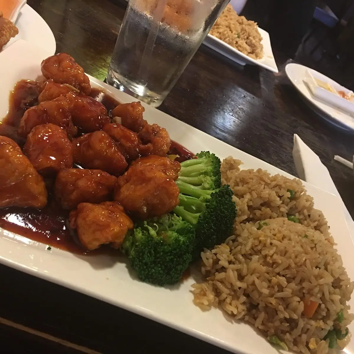 General TSO Chicken Fried Rice and Broccoli