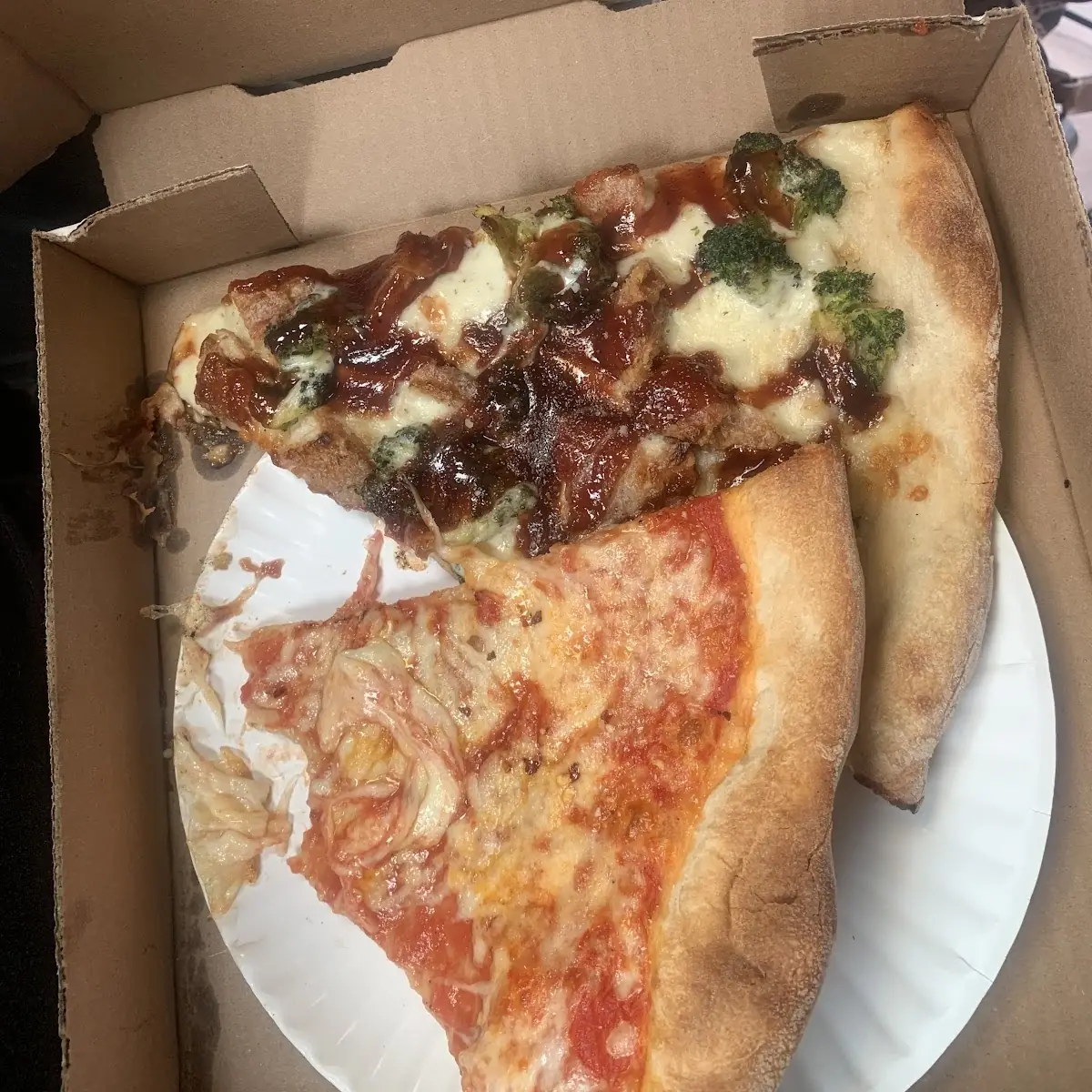 BBQ Chicken Pizza and Plain Slice of Pizza