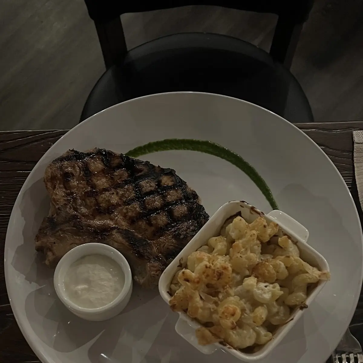 Bone in Pork Chop with Mac and Cheese