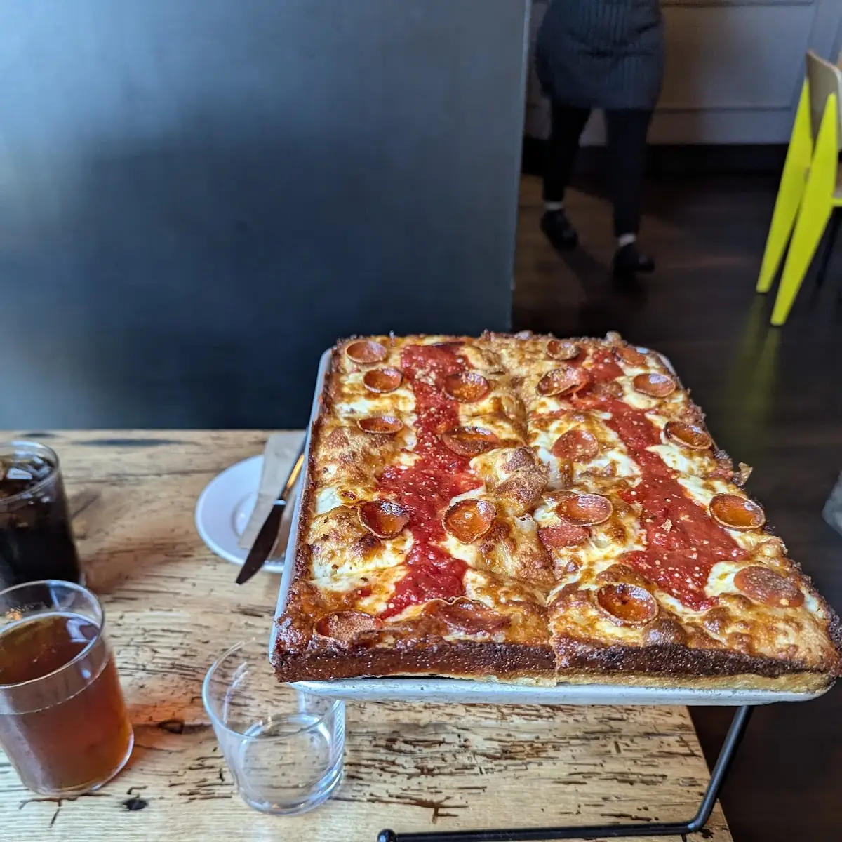 Square Pepperoni Pizza with Basil