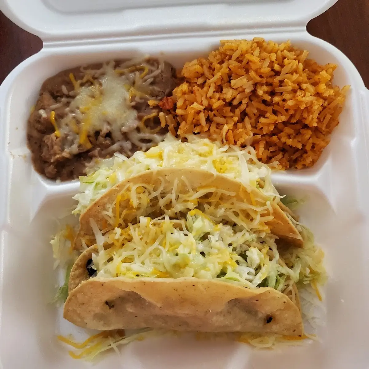 Combo 2 Shredded Beef Tacos Rice & Beans