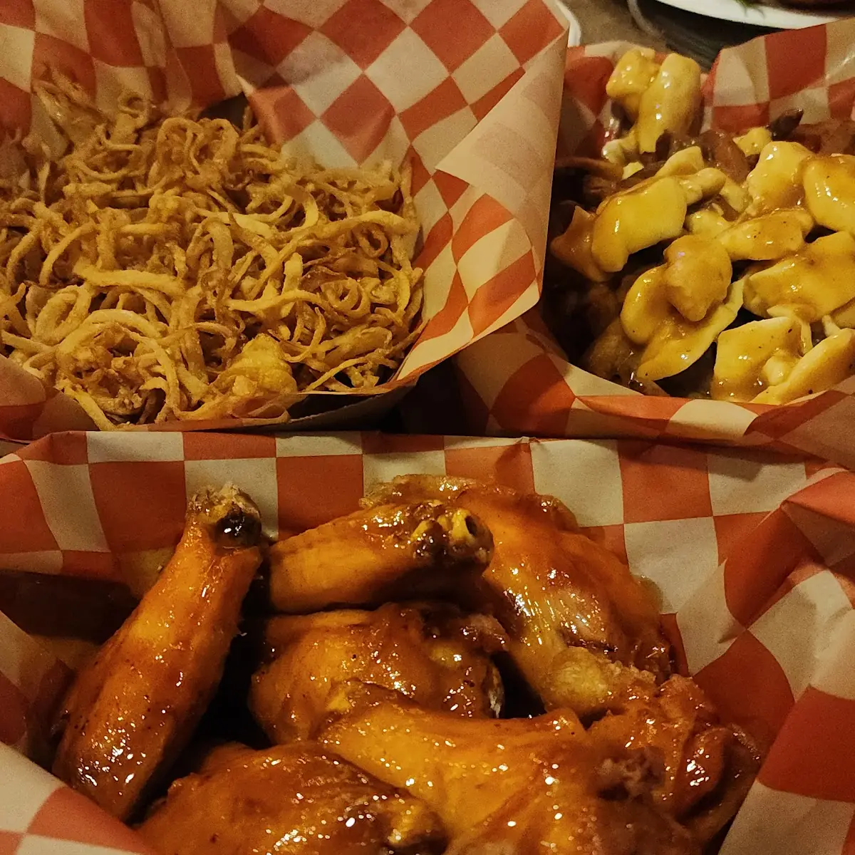 Poutine Wings and Onion Strings