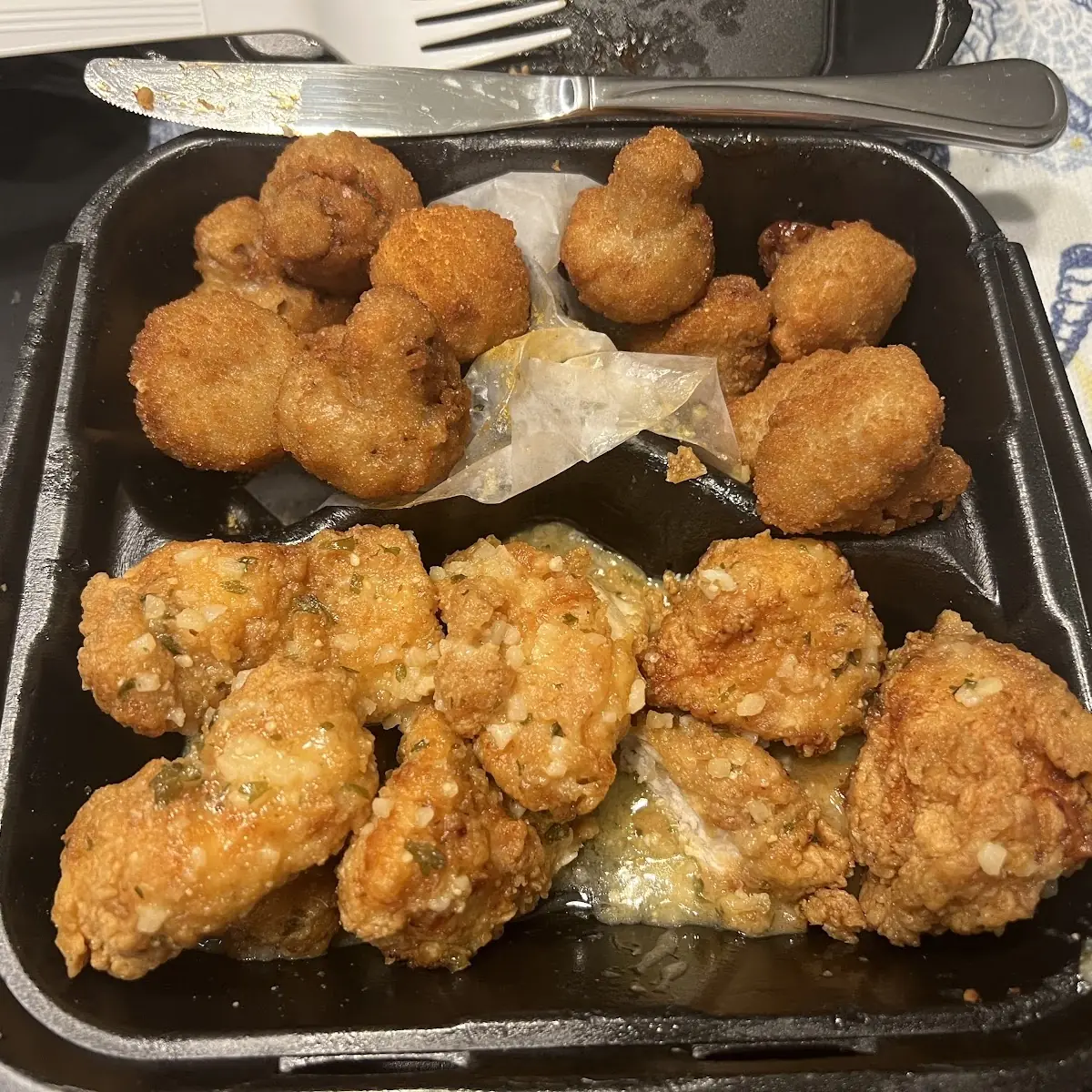 Garlic Parm Boneless Wings with Fried Mushrooms