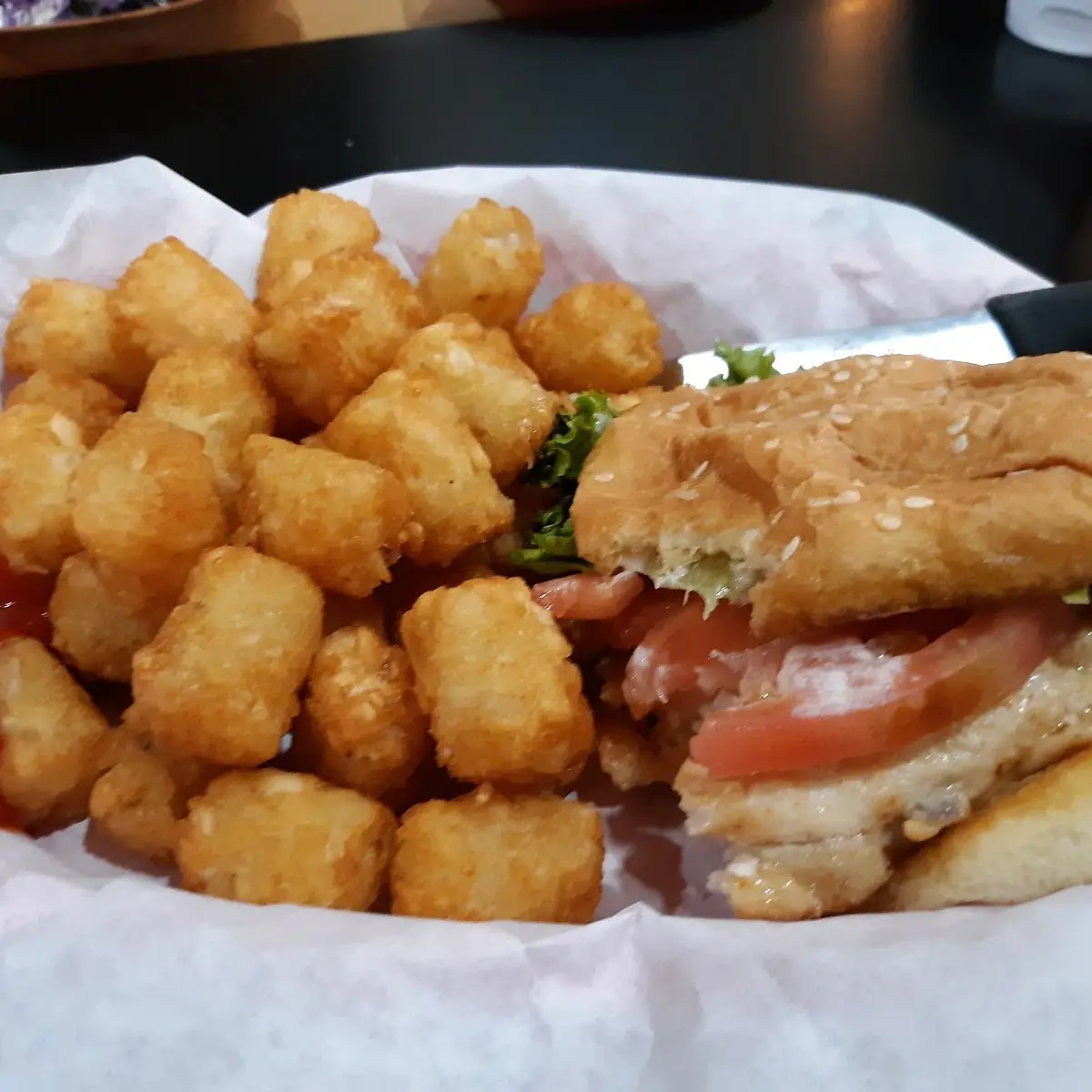 Chicken Sandwich with Tots