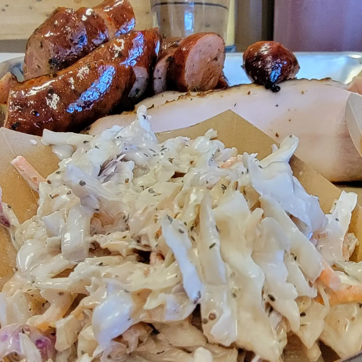 Coleslaw Salad and Cooked Brisket Beans