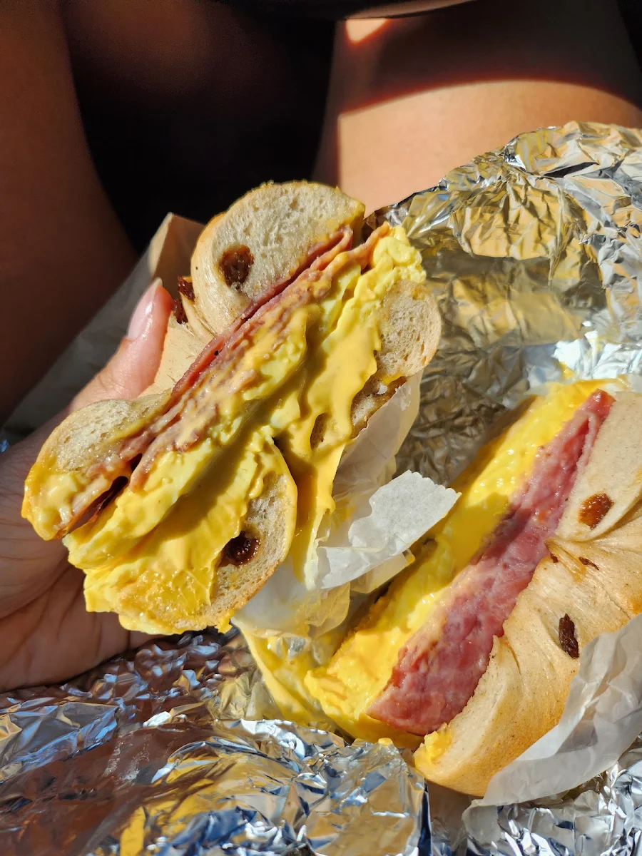 Turkey Bacon Egg Cheese Cinnamon Raisin Bagel