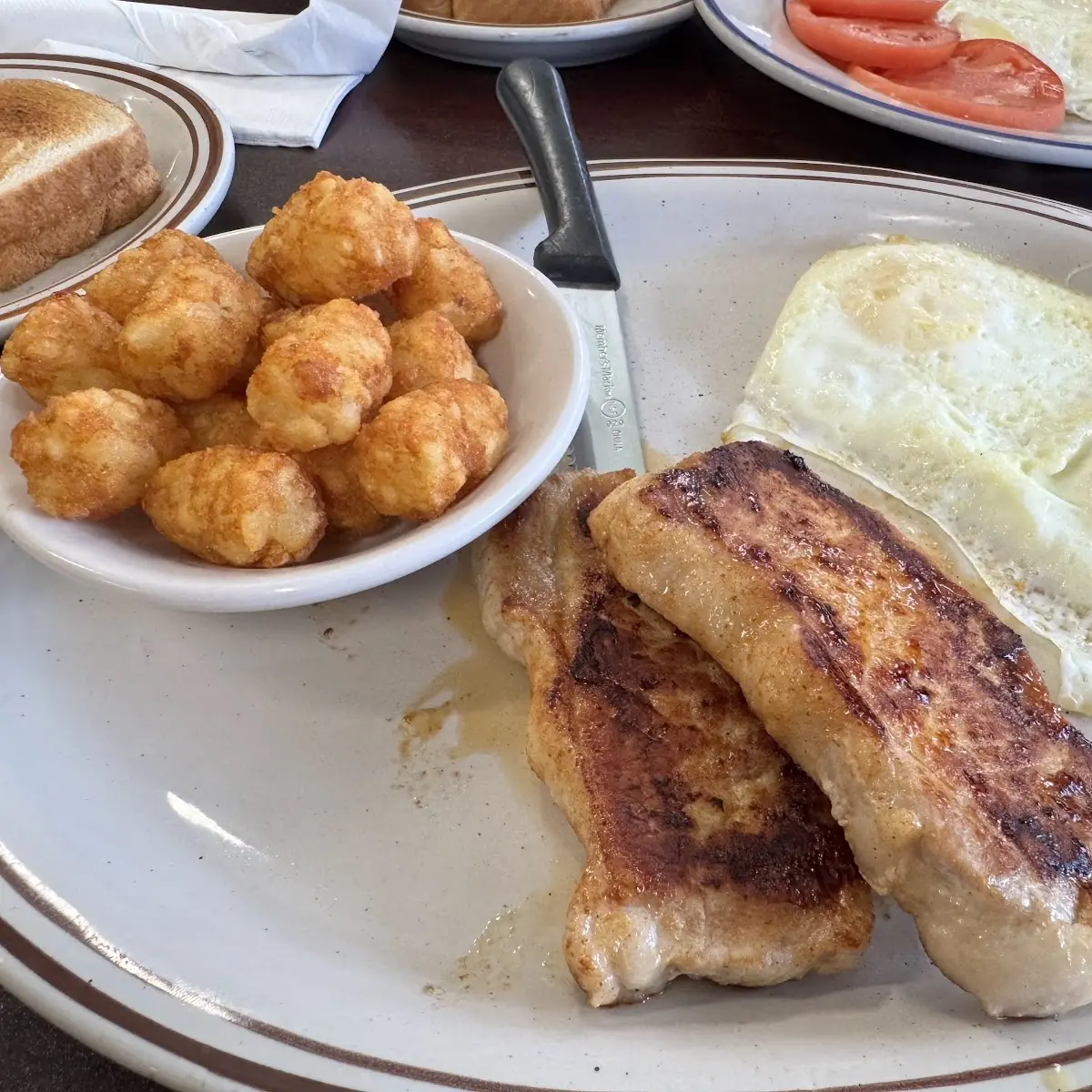 Pork Chops and Eggs with Tater Tots