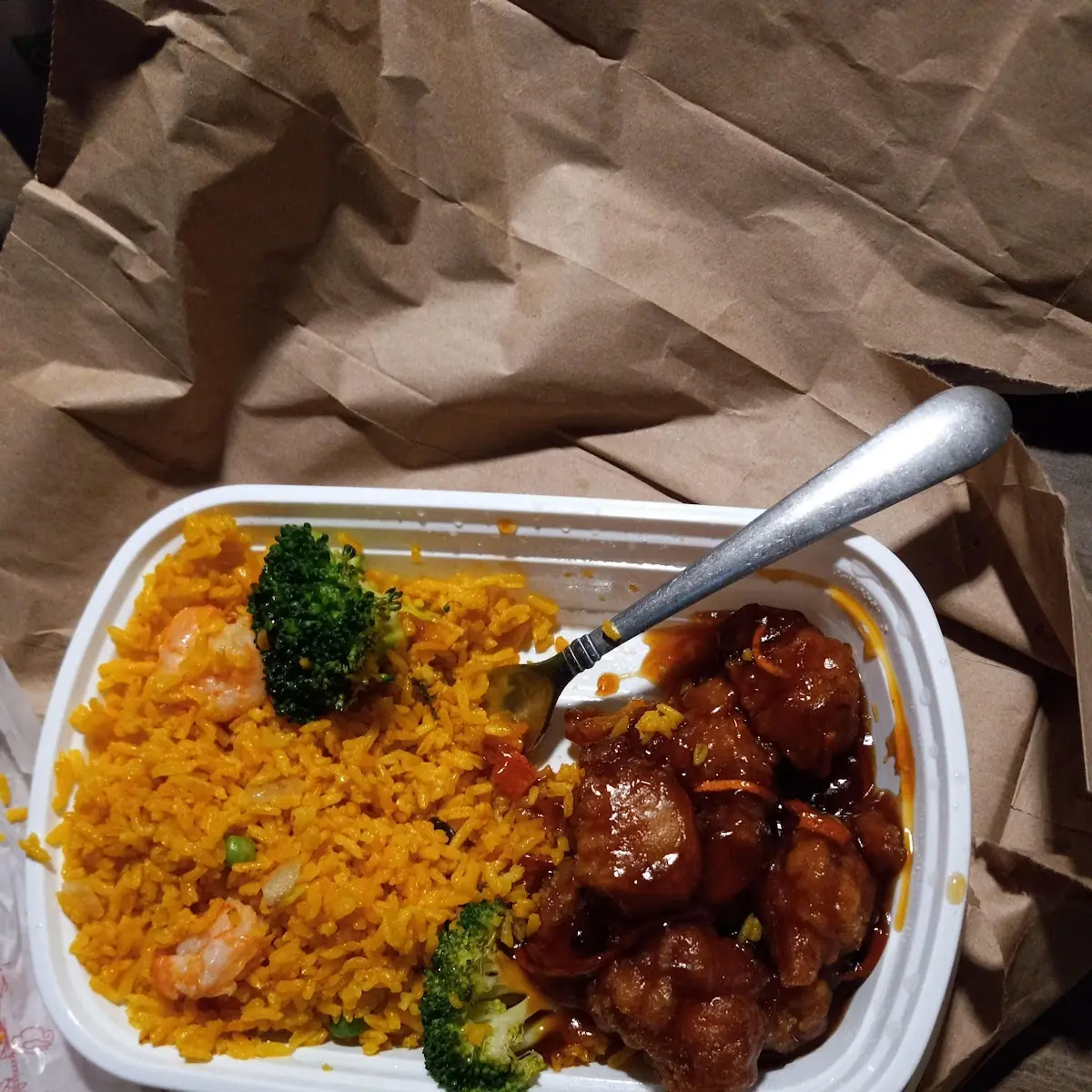 Orange Chicken with Shrimp Fried Rice Shrimp Roll