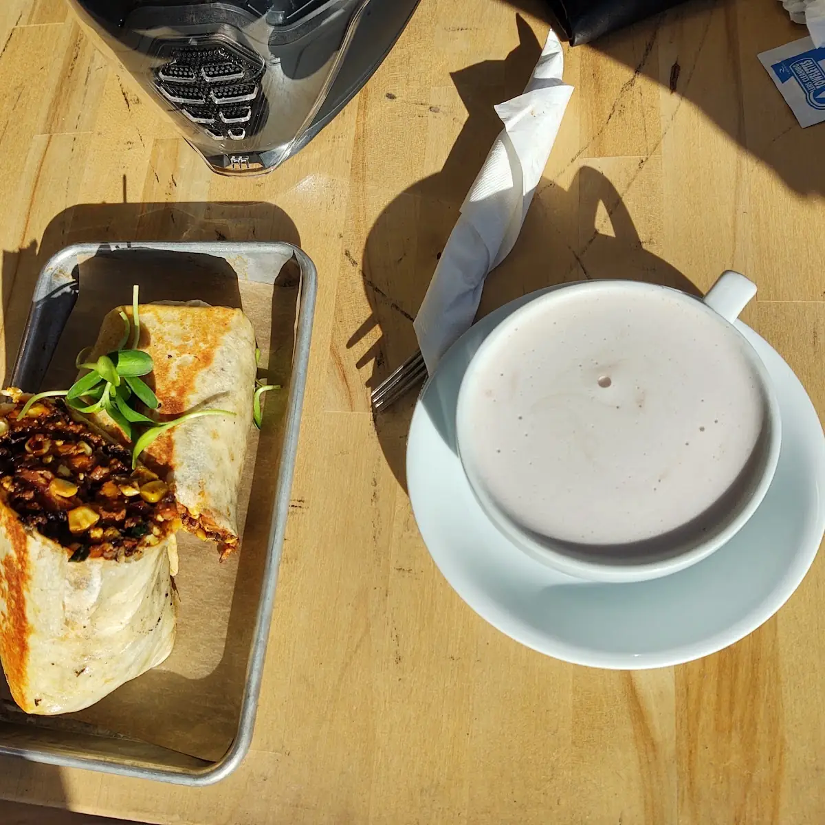 Breakfast Burrito with a Hot Chocolate