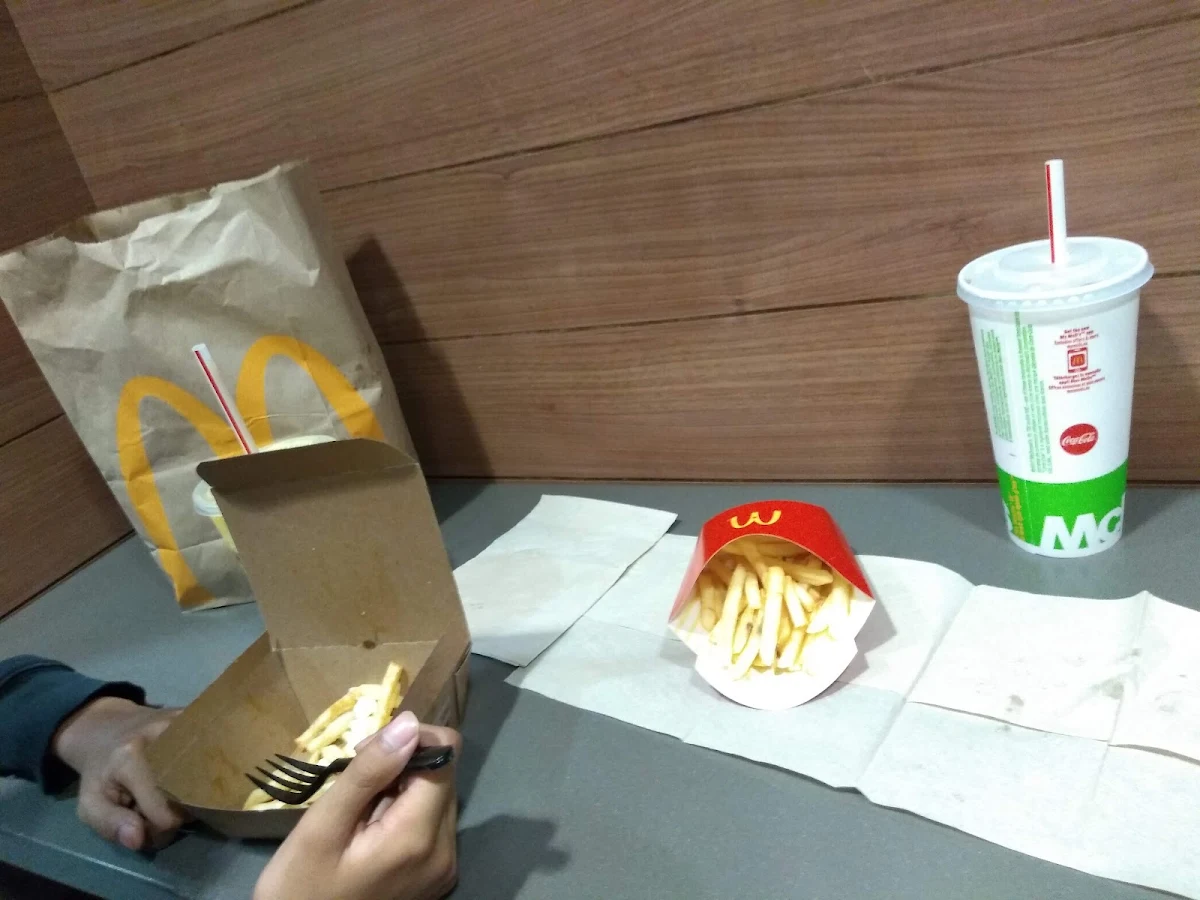Poutine Fries with Cheese and Junior Burger and Fries, McDonald's