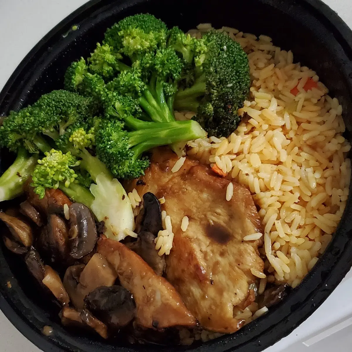 Chicken Marsala with Yellow Rice and Broccoli