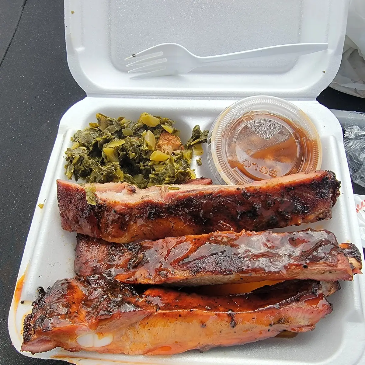 Rib Platter with Collards and Baked Beans