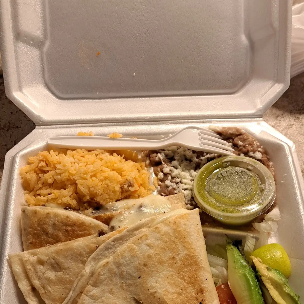 Asada Quesadilla with Rice & Beans