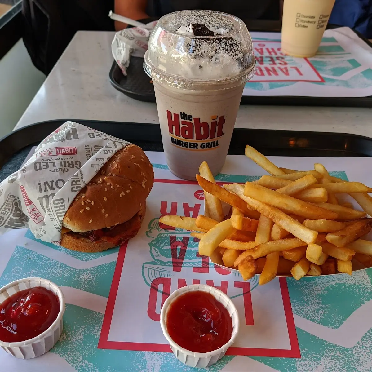 Bacon Charburger with Fries and Oreo Shake
