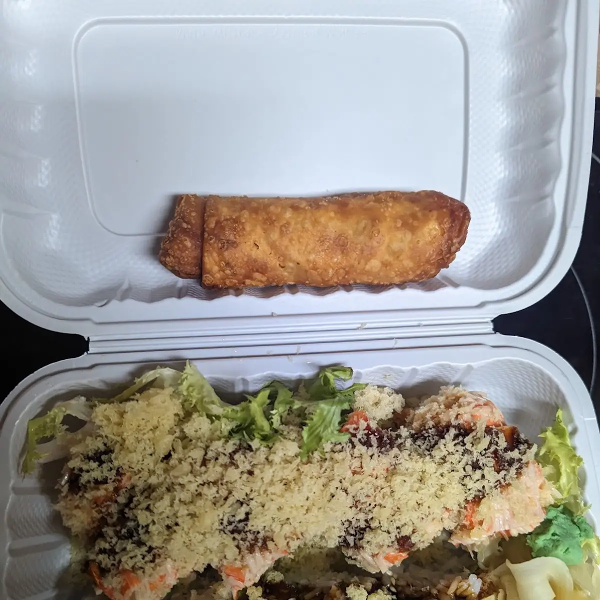 Crunchy Roll Shrimp Tempura Roll and Egg Roll