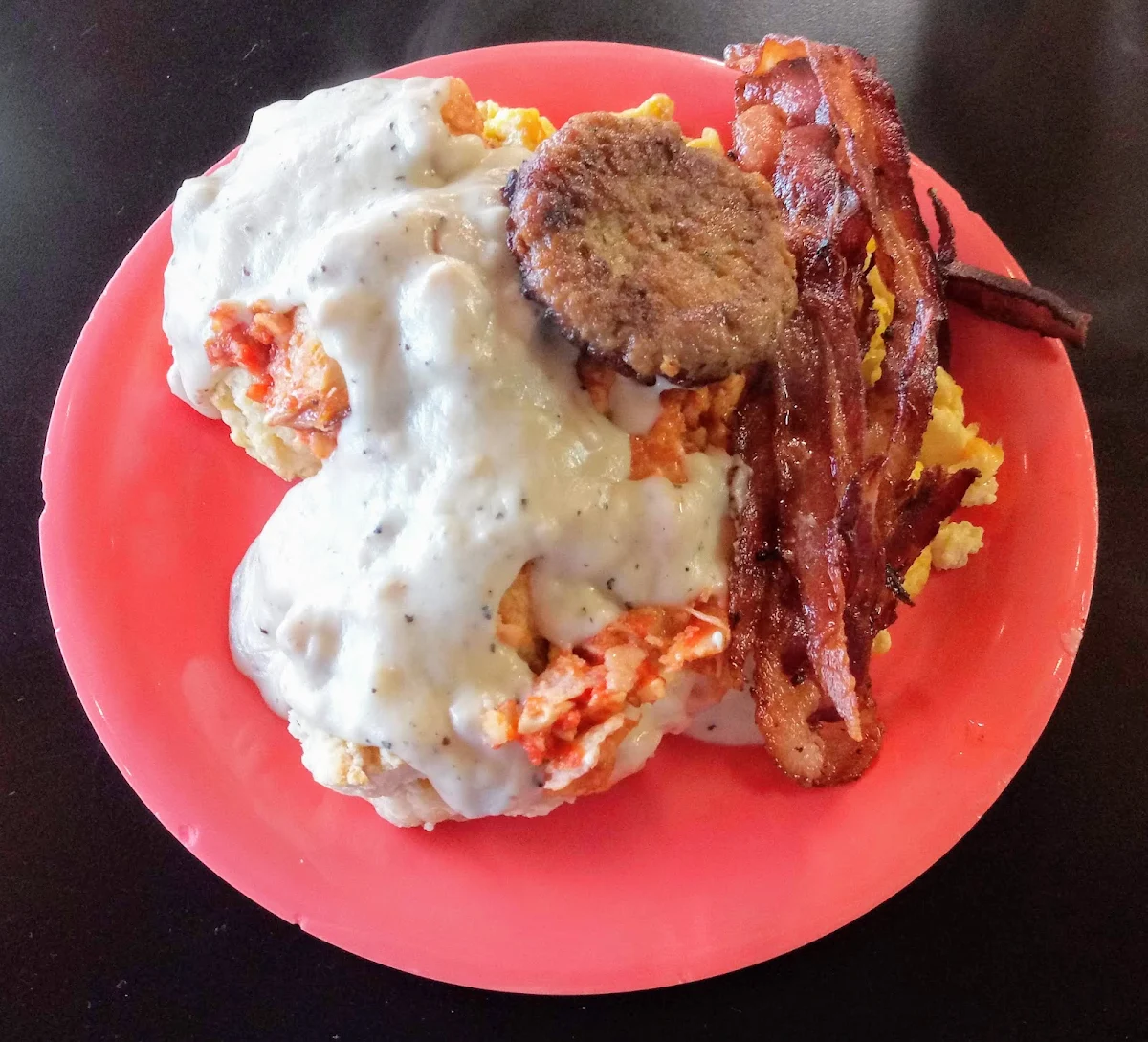 Biscuits and Gravy Scrambled Eggs w Potatoes