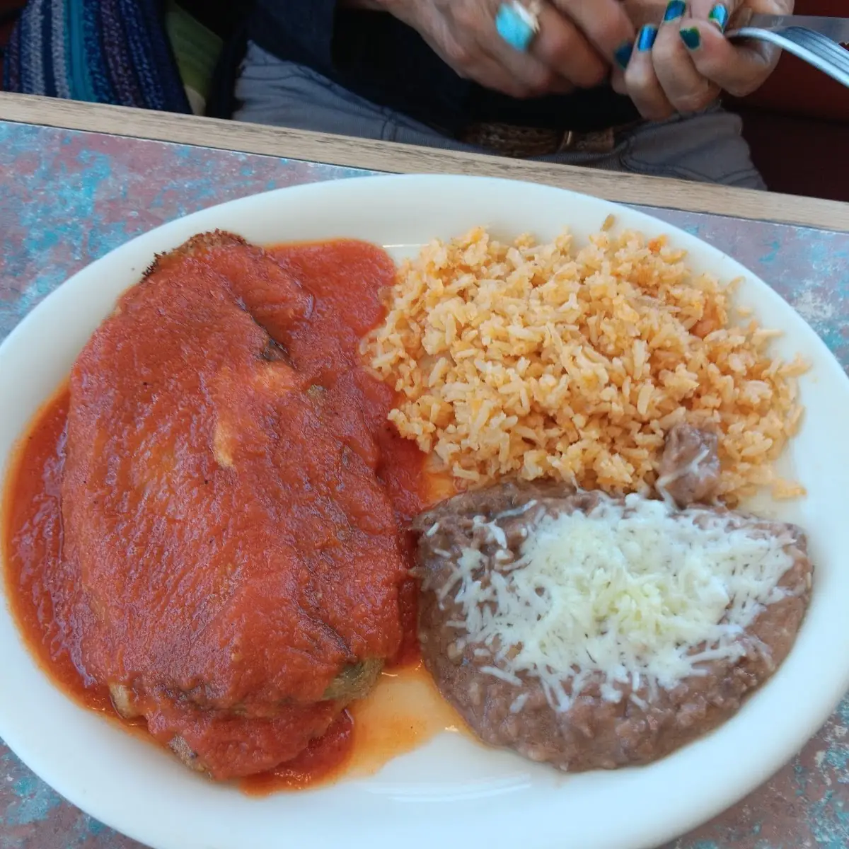 Chile Relleno Refried Beans and Rice