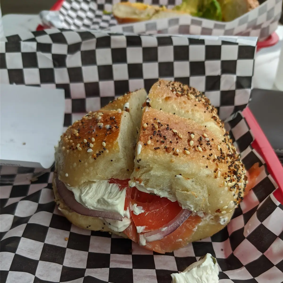 Scallion Cream Cheese on an Everything Bagel
