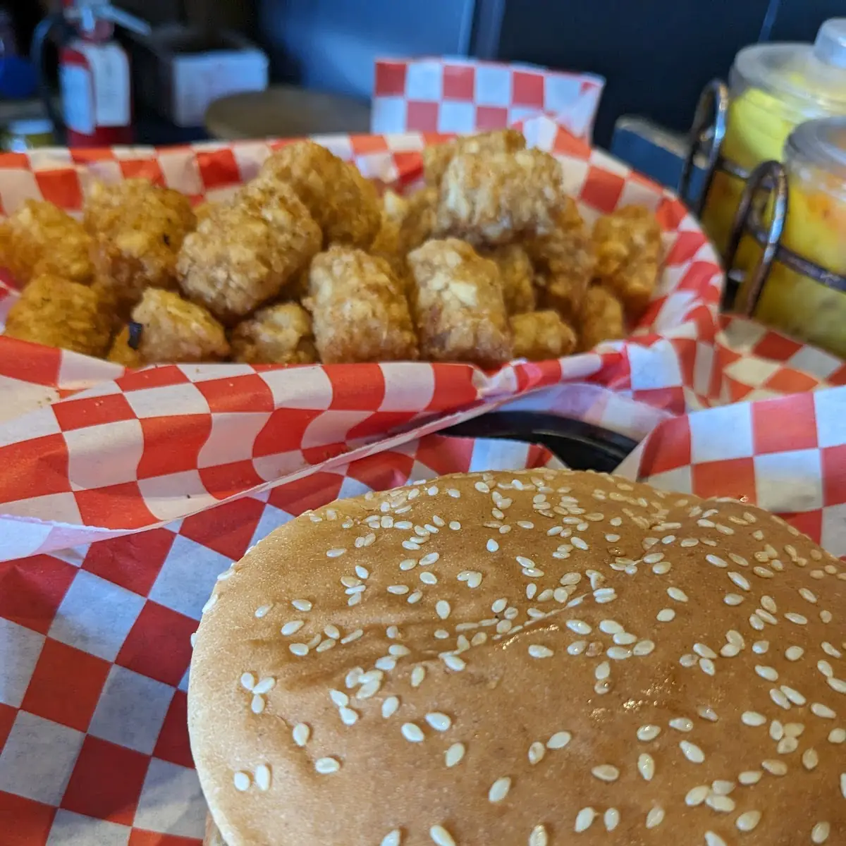 Rooster Burger and Tater Tots
