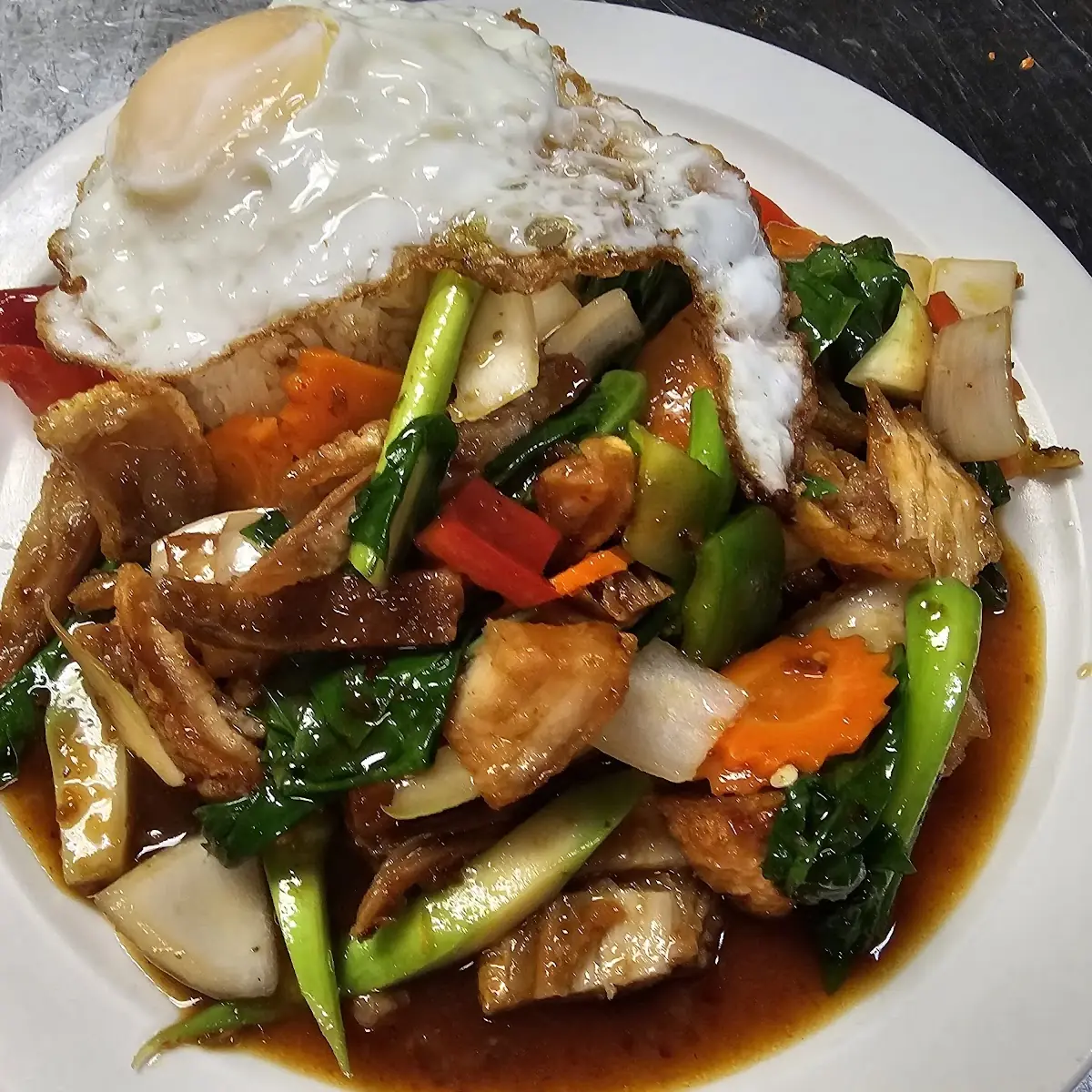Stir Fried Chinese Broccoli Crispy Pork Belly