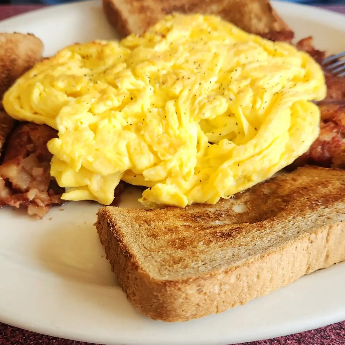 Corned Beef Hash Wheat Toast and Eggs