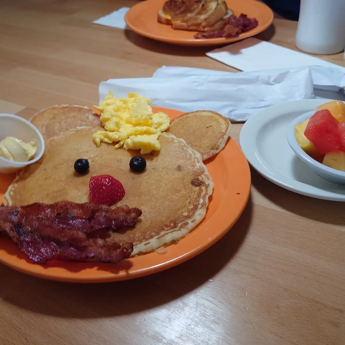 Funny Face Pancake with Side of Fruit
