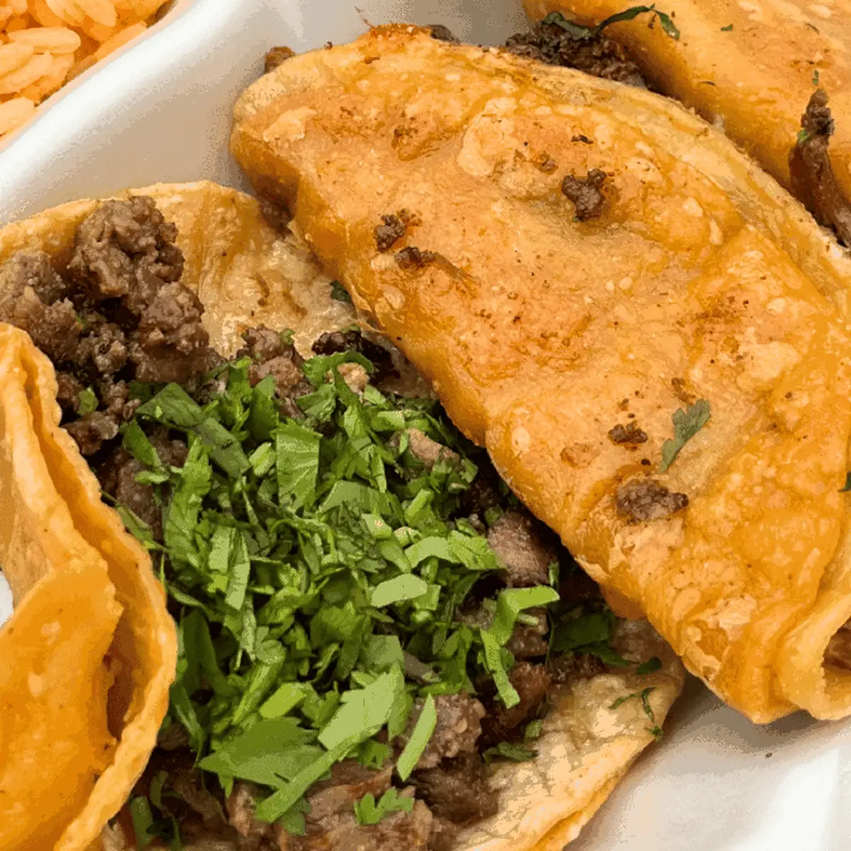 3 Birria Tacos with Rice and Beans