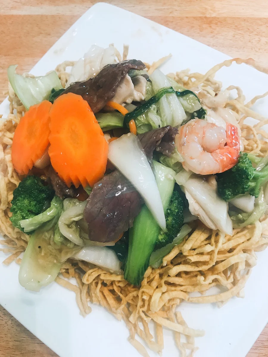 Stir Fried Seafood Crispy Noodles, Saigon Gate Cuisine