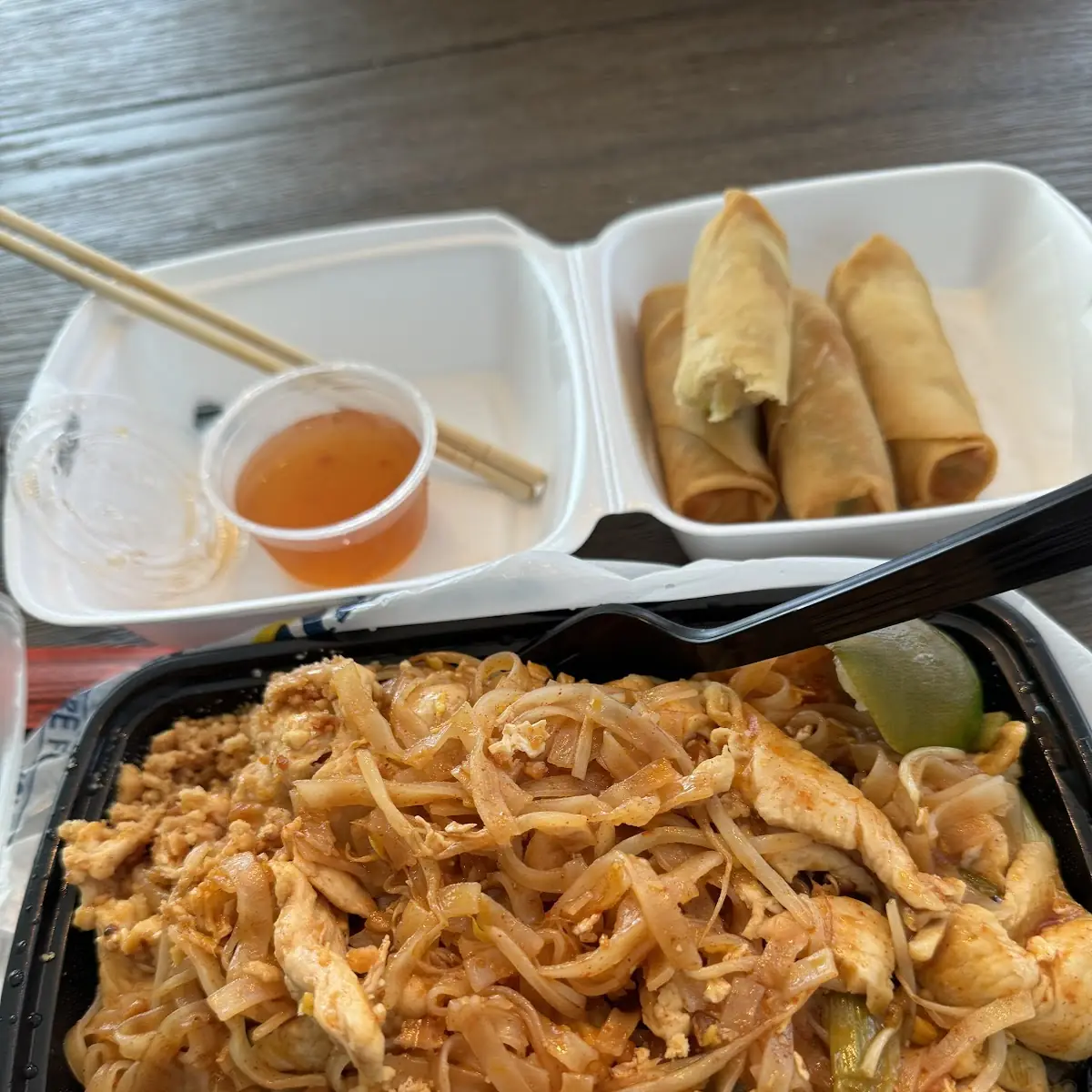 Chicken Pad Thai and Spring Rolls