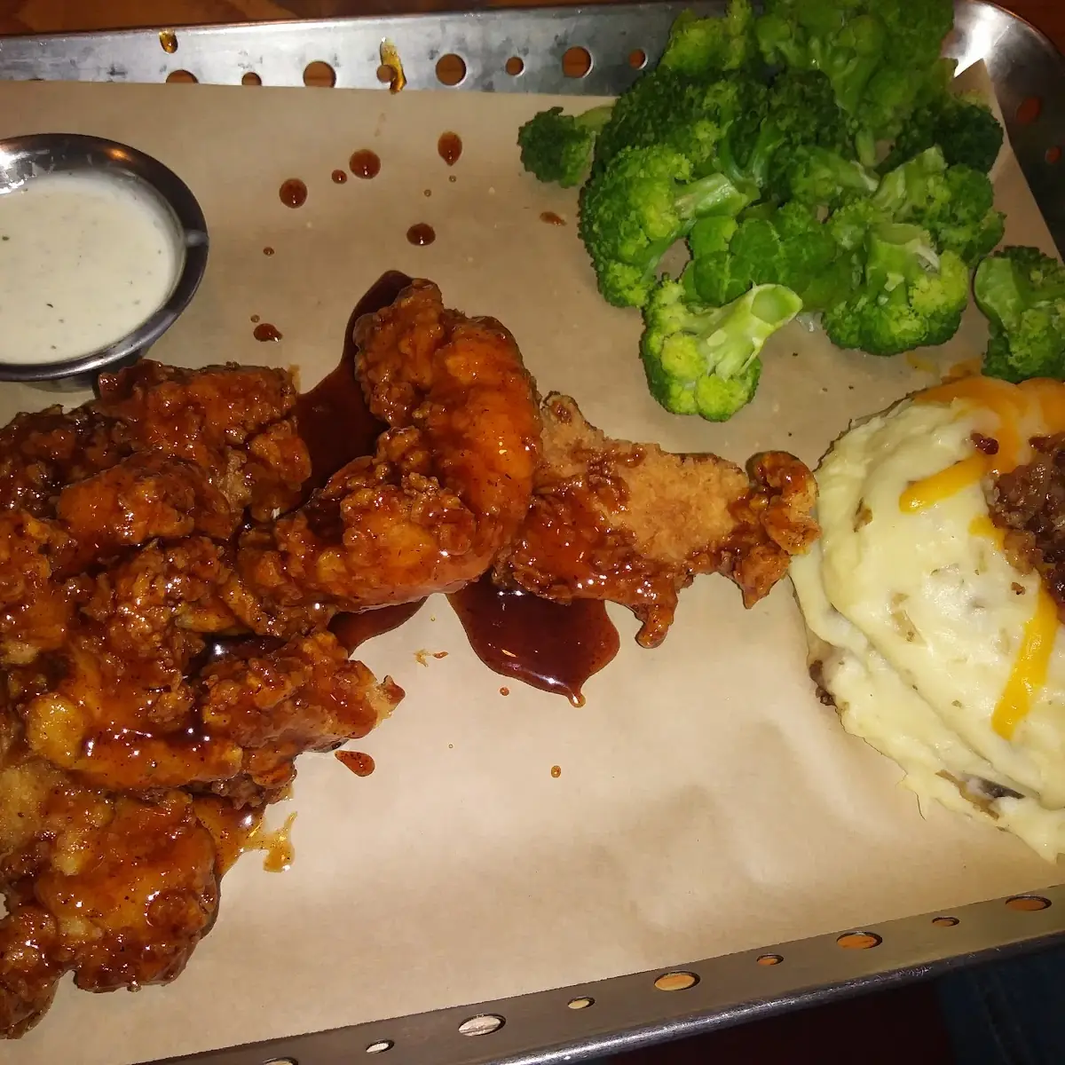 Chicken Crispers Loaded Mashed Potatoes
