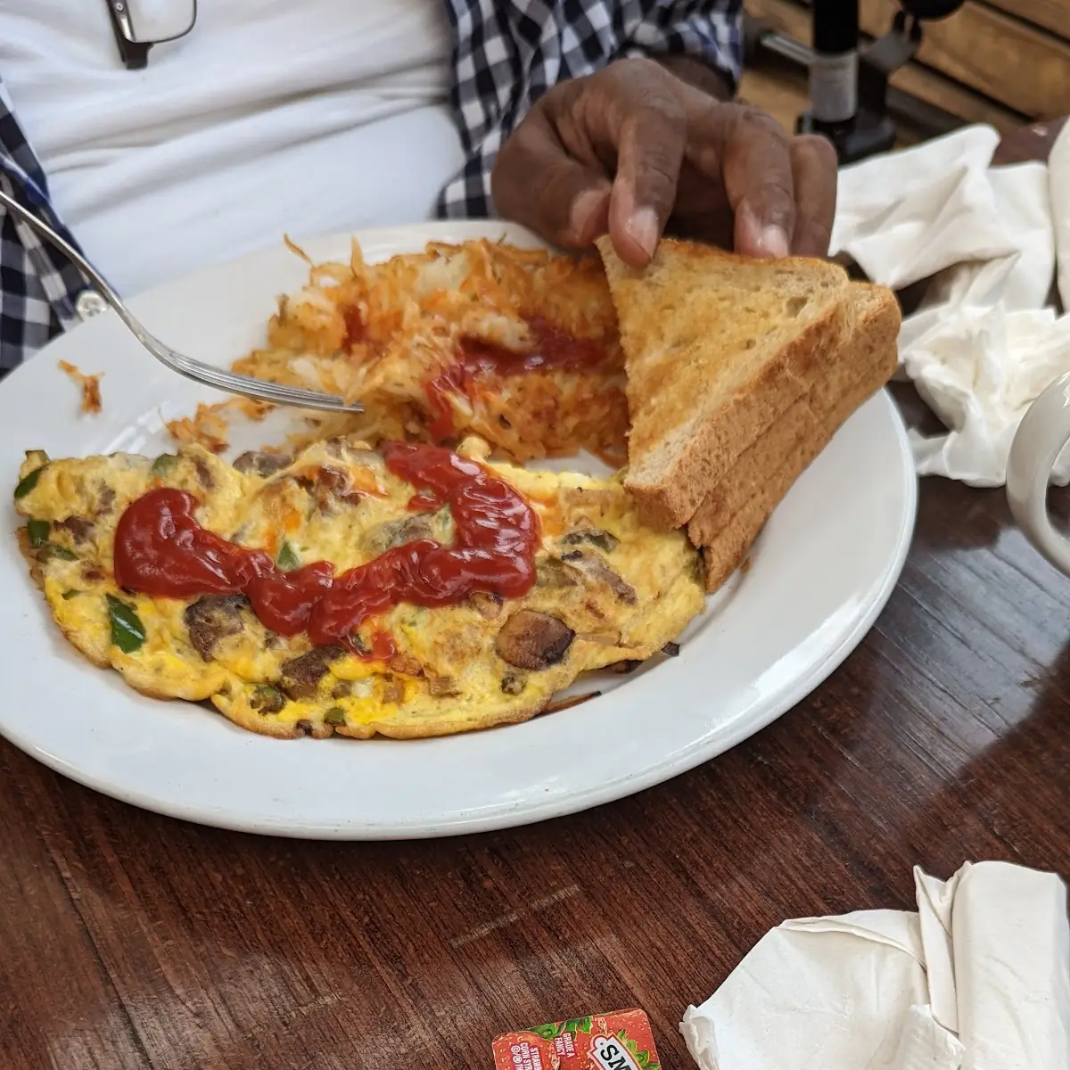 Omelette Toast and Hash Browns