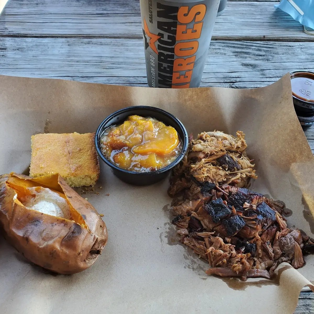 2 Meat Platter - Moist Brisket & Pulled Pork w Sweet Potato
