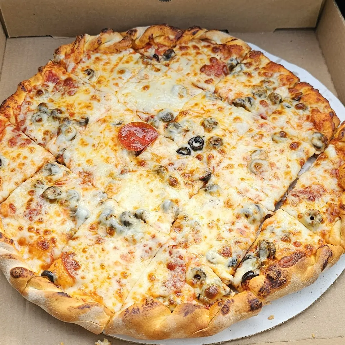 Pepperoni and Black Olive Pizza