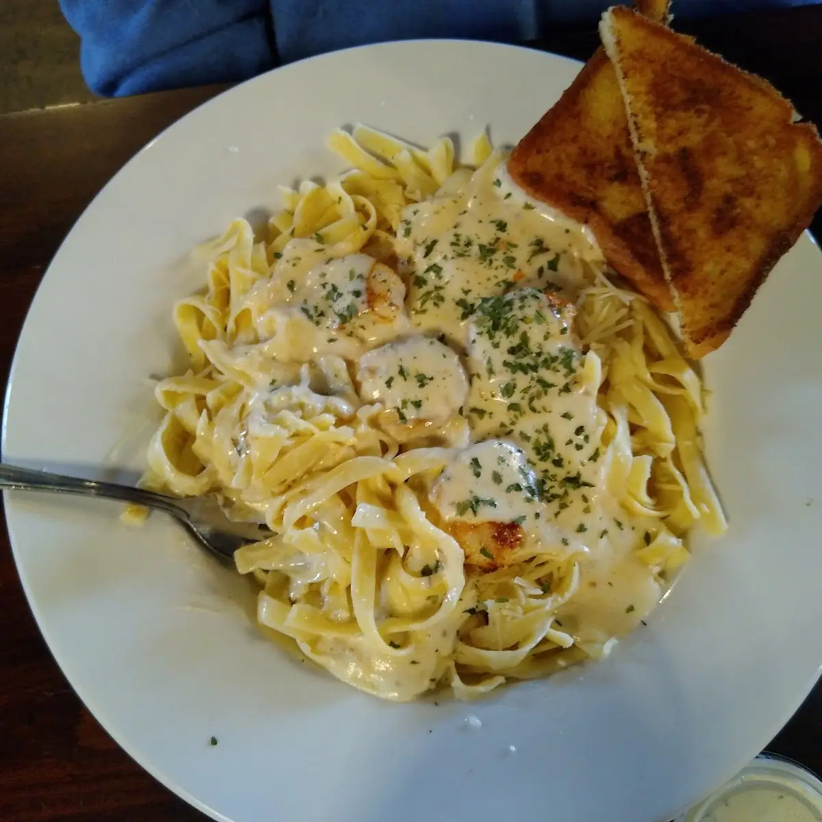Chicken Alfredo Pasta with Onion Rings