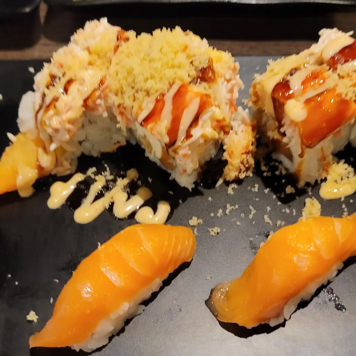 Dynamite Roll and Salmon Sushi