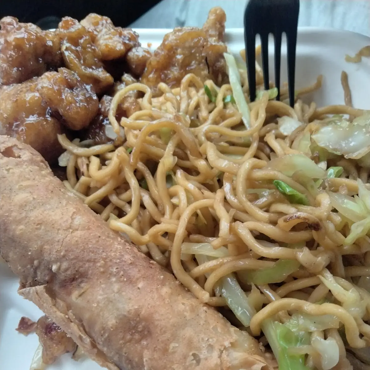 Chow Mein Orange Chicken and Egg Rolls