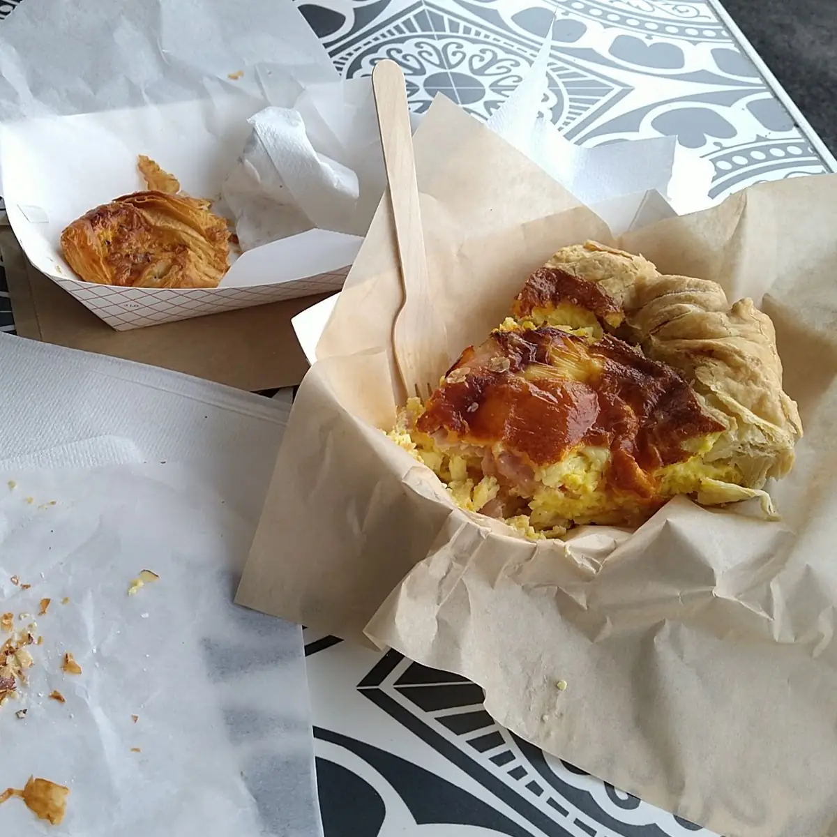 Quiche and an Almond Croissant