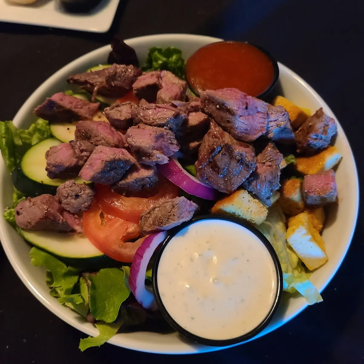 Salad with Steak Added Medium Rare