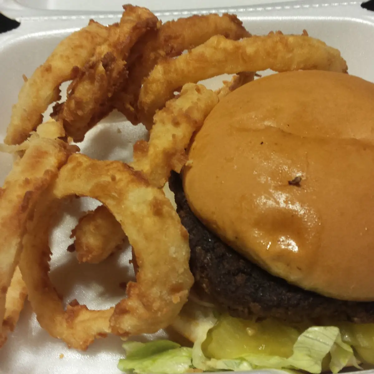 Regular Burger and Onion Rings
