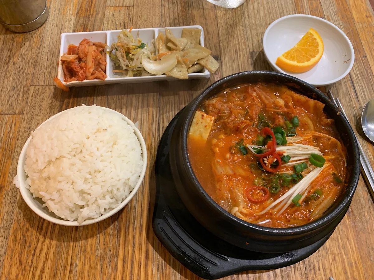 Single Set Meal Sundubu Jjigae Soft Tofu and Seafoods Soup Fanta, CJ Lunch Bar